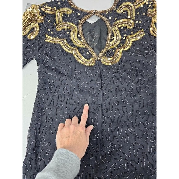 Mob WIFE Vintage 1980s Beaded Silk Cocktail/Evening Dress Sz XL - Picture 10 of 10